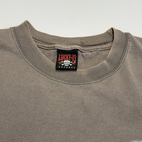 Vintage Lucky 13 T Shirt Mens Large Y2K Brown Short Sleeve Graphic Print - Picture 3 of 16